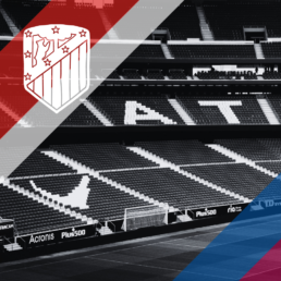 Voyage 2 nuits avec match Atlético Madrid contre FC Barcelone au Wanda Metropolitano, logo Atlético Madrid en haut à gauche, couleurs FC Barcelone en bas à droite.