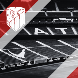 Voyage 2 nuits avec match Atlético Madrid contre Athletic Bilbao au Wanda Metropolitano, logo Atlético Madrid en haut à gauche, couleurs Athletic Bilbao en bas à droite.