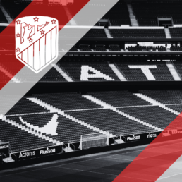 Voyage 2 nuits avec match Atlético Madrid contre FC Séville au Wanda Metropolitano, logo Atlético Madrid en haut à gauche, couleurs FC Séville en bas à droite.