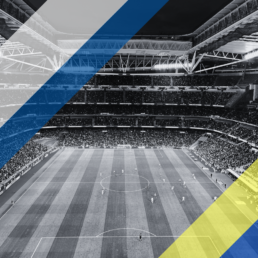 Voyage 2 nuits avec match Real Madrid contre Las Palmas au Santiago Bernabéu, logo Real Madrid en haut à gauche, couleurs Las Palmas en bas à droite.