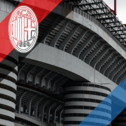 Voyage 2 nuits avec match Milan AC contre Bergame au stade San Siro, logo Milan AC en haut à gauche, couleurs Atalanta Bergame en bas à droite.