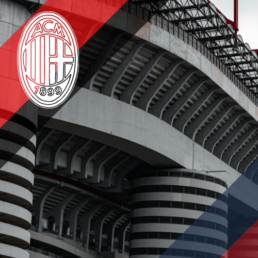 Voyage 2 nuits avec match Milan AC contre Bologne au stade San Siro, logo Milan AC en haut à gauche, couleurs Bologne en bas à droite.