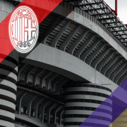 Voyage 2 nuits avec match Milan AC contre Fiorentina au stade San Siro, logo Milan AC en haut à gauche, couleurs Fiorentina en bas à droite.