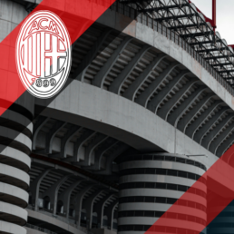 Voyage 2 nuits avec match Milan AC contre Genoa au stade San Siro, logo Milan AC en haut à gauche, couleurs Genoa en bas à droite.