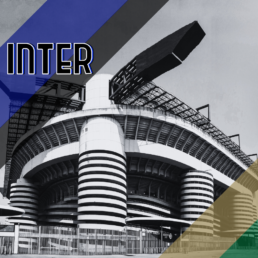 Voyage 2 nuits avec match Inter Milan contre Venise au stade San Siro, logo Inter Milan en haut à gauche, couleurs Venise en bas à droite.