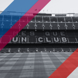 Voyage 2 nuits avec match FC Barcelone contre Atletico Madrid au Camp Nou, logo FC Barcelone en haut à gauche, couleurs Atletico Madrid en bas à droite.