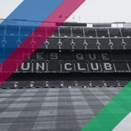 Voyage 2 nuits avec match FC Barcelone contre Betis Séville au Camp Nou, logo FC Barcelone en haut à gauche, couleurs Betis Séville en bas à droite.