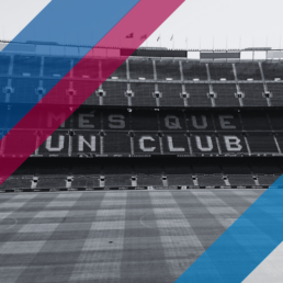 Voyage 2 nuits avec match FC Barcelone contre Espanyol au Camp Nou, logo FC Barcelone en haut à gauche, couleurs Espanyol en bas à droite.