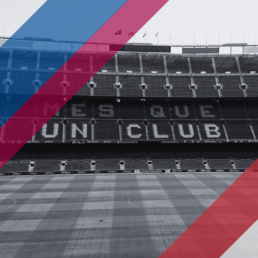 Voyage 2 nuits avec match FC Barcelone contre Girona au Camp Nou, logo FC Barcelone en haut à gauche, couleurs Girona en bas à droite.