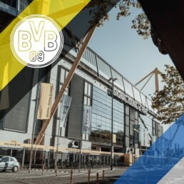 Voyage 2 nuits avec match Borussia Dortmund contre Hoffenheim au Signal Iduna Park, logo Dortmund en haut à gauche, couleurs Hoffenheim en bas à droite.