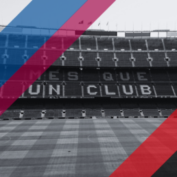 Voyage 2 nuits avec match FC Barcelone contre Majorque au Camp Nou, logo FC Barcelone en haut à gauche, couleurs Majorque en bas à droite.