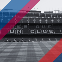 Voyage 2 nuits avec match FC Barcelone contre Osasuna au Camp Nou, logo FC Barcelone en haut à gauche, couleurs Osasuna en bas à droite.