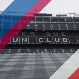 Voyage 2 nuits avec match FC Barcelone contre Rayo Vallecano au Camp Nou, logo FC Barcelone en haut à gauche, couleurs Rayo Vallecano en bas à droite.