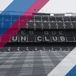 Voyage 2 nuits avec match FC Barcelone contre Real Madrid au Camp Nou, logo FC Barcelone en haut à gauche, couleurs Real Madrid en bas à droite.