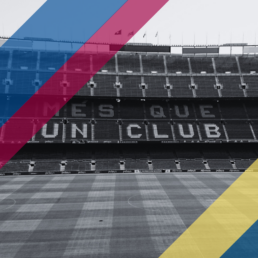 Voyage 2 nuits avec match FC Barcelone contre Villarreal au Camp Nou, logo FC Barcelone en haut à gauche, couleurs Villarreal en bas à droite.