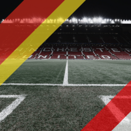 Voyage 2 nuits avec match Manchester United contre Arsenal à Old Trafford, logo Manchester United en haut à gauche, couleurs Arsenal en bas à droite.