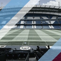 Voyage 2 nuits avec match Manchester City contre Aston Villa à l'Etihad Stadium, logo Manchester City en haut à gauche, couleurs Aston Villa en bas à droite.