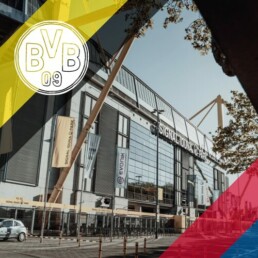 Voyage 2 nuits avec match Borussia Dortmund contre bayern munich au Signal Iduna Park, logo Dortmund en haut à gauche, couleurs bayern munich en bas à droite.