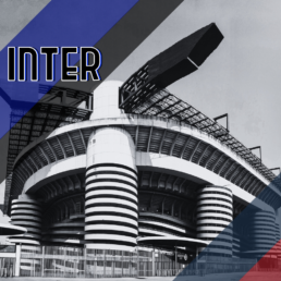 Voyage 2 nuits avec match Inter Milan contre Bologne au stade San Siro, logo Inter Milan en haut à gauche, couleurs Bologne en bas à droite.