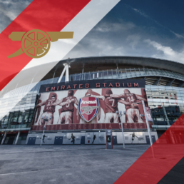 Voyage 2 nuits avec match Arsenal contre Bournemouth à l'Emirates Stadium, logo Arsenal en haut à gauche, couleurs Bournemouth en bas à droite.