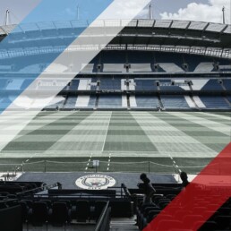 Voyage 2 nuits avec match Manchester City contre Bournemouth à l'Etihad Stadium, logo Manchester City en haut à gauche, couleurs Bournemouth en bas à droite.