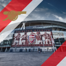 Voyage 2 nuits avec match Arsenal contre Brentford à l'Emirates Stadium, logo Arsenal en haut à gauche, couleurs Brentford en bas à droite.