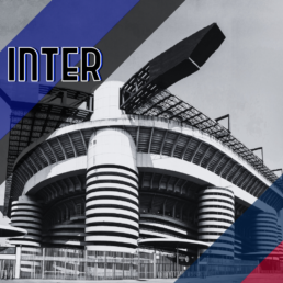 Voyage 2 nuits avec match Inter Milan contre Cagliari au stade San Siro, logo Inter Milan en haut à gauche, couleurs Cagliari en bas à droite.