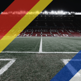 Voyage 2 nuits avec match Manchester United contre Everton à Old Trafford, logo Manchester United en haut à gauche, couleurs Everton en bas à droite.