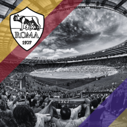 Voyage 2 nuits avec match AS Rome contre Fiorentina au Stadio Olimpico, logo AS Rome en haut à gauche, couleurs Fiorentina en bas à droite.