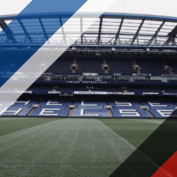 Voyage 2 nuits avec match Chelsea contre Fulham à Stamford Bridge, logo Chelsea en haut à gauche, couleurs Fulham en bas à droite.