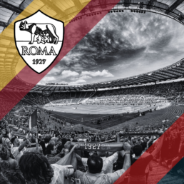 Voyage 2 nuits avec match AS Rome contre Genoa au Stadio Olimpico, logo AS Rome en haut à gauche, couleurs Genoa en bas à droite.