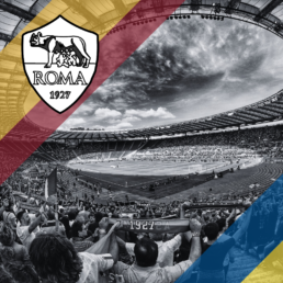 Voyage 2 nuits avec match AS Rome contre Hellas Vérone au Stadio Olimpico, logo AS Rome en haut à gauche, couleurs Hellas Vérone en bas à droite.