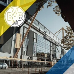 Voyage 2 nuits avec match Borussia Dortmund contre holstein kiel au Signal Iduna Park, logo Dortmund en haut à gauche, couleurs holstein kiel en bas à droite.