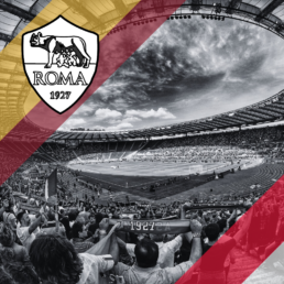 Voyage 2 nuits avec match AS Rome contre Monza au Stadio Olimpico, logo AS Rome en haut à gauche, couleurs Monza en bas à droite.