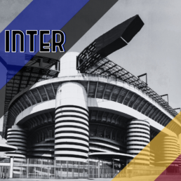 Voyage 2 nuits avec match Inter Milan contre AS Rome au stade San Siro, logo Inter Milan en haut à gauche, couleurs AS Rome en bas à droite.