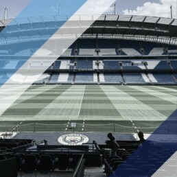 Voyage 2 nuits avec match Manchester City contre Tottenham à l'Etihad Stadium, logo Manchester City en haut à gauche, couleurs Tottenham en bas à droite.