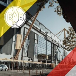 Voyage 2 nuits avec match Borussia Dortmund contre stuttgart au Signal Iduna Park, logo Dortmund en haut à gauche, couleurs stuttgart en bas à droite.