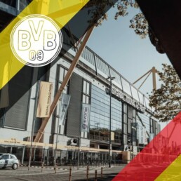 Voyage 2 nuits avec match Borussia Dortmund contre union berlin au Signal Iduna Park, logo Dortmund en haut à gauche, couleurs union berlin en bas à droite.