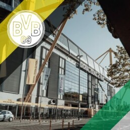 Voyage 2 nuits avec match Borussia Dortmund contre werder brême au Signal Iduna Park, logo Dortmund en haut à gauche, couleurs werder brême en bas à droite.